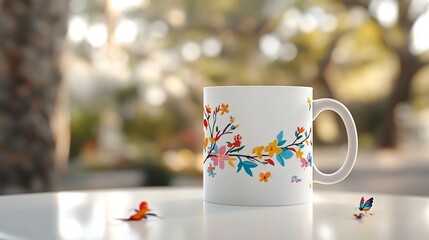 Floral pattern mug on a table