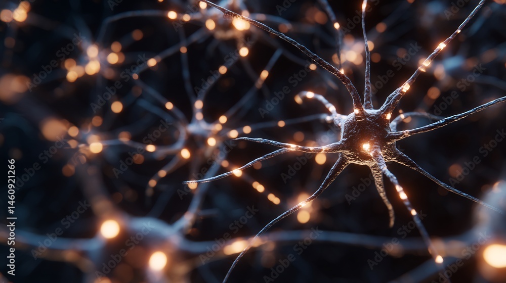 Poster neural network visualization with synaptic connections in microscopic detail