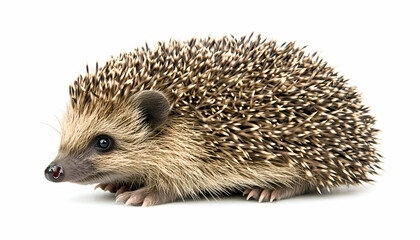 Obraz premium Adorable baby hedgehog isolated on white background; perfect for children's books, wildlife documentaries, or nature-themed projects.