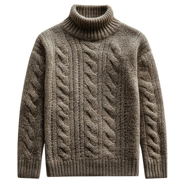Shop stylish brown cable knit turtleneck sweater for men for fall and winter fashion trends now online sale on transparent background