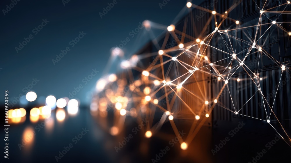 Poster abstract network design with glowing connections.