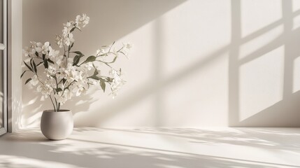 Fototapeta premium Elegant arrangement of white flowers in a light-filled room.
