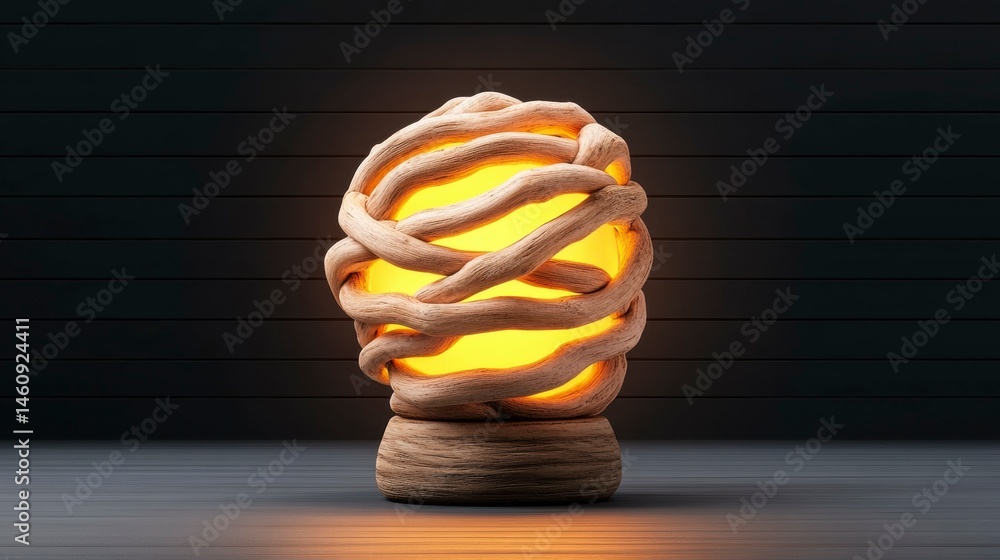 Poster creative decorative lamp with intertwined natural elements casting a warm glow in a modern setting