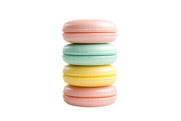 Four stacked macarons pastel colors, sweet treat, isolated, cut out transparent