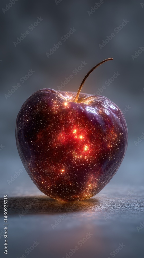 Poster a digital rendering of a fruit with a cosmic design.