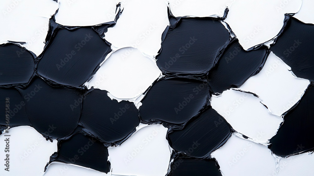 Poster textured abstract composition featuring interspersed black and white paint strokes on a canvas, crea