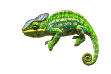 Fototapeta premium Vibrant green chameleon, detailed scales, isolated, cut out transparent
