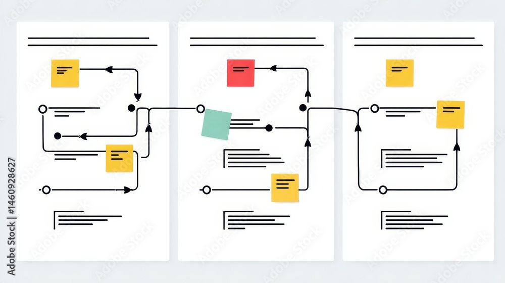 Poster process flowchart illustration with sticky notes.