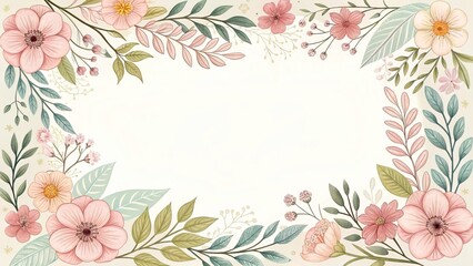 Delicate floral frame with pastel blossoms and leaves for elegant designs