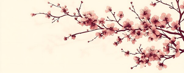 Pink blossoms branch, spring, Asian art