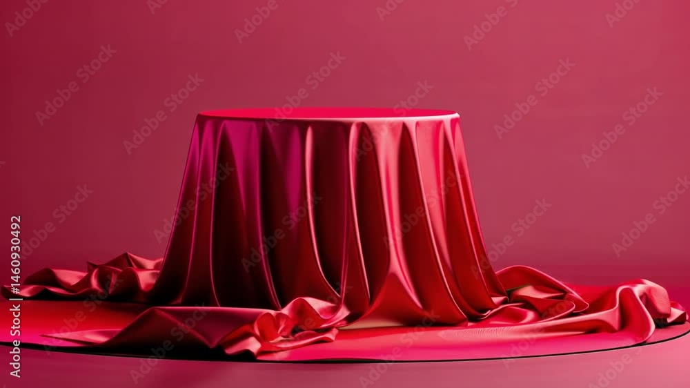 Poster elegant red table draped with smooth, flowing fabric striking visual design with rich texture agains