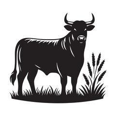 Black Angus cow Silhouette Vector Illustration White Background 