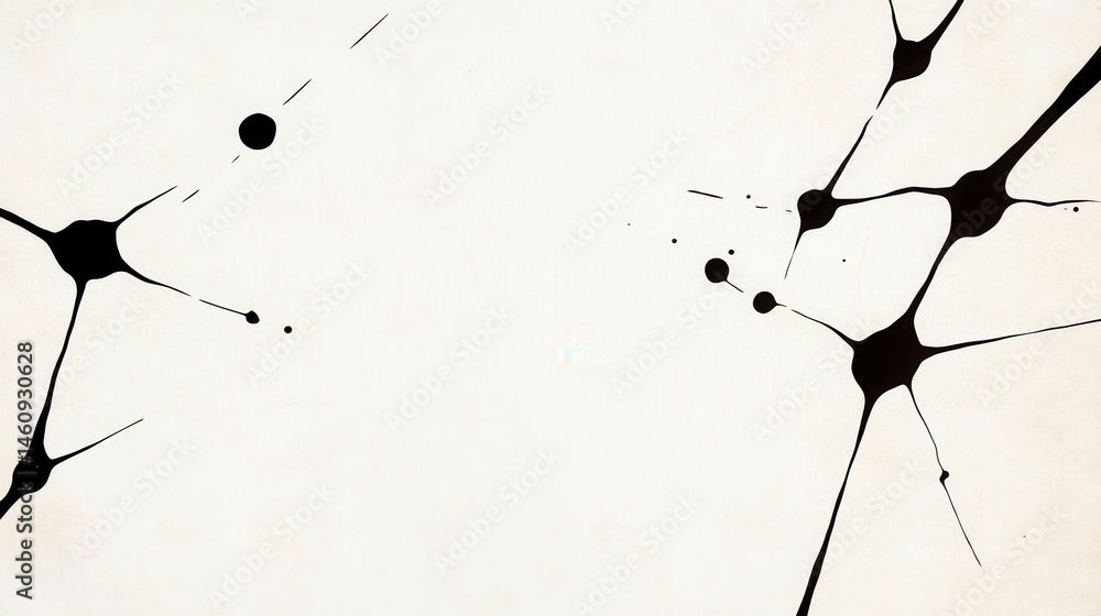 Poster artistic black ink splatters on a textured white background creating an abstract design for creative
