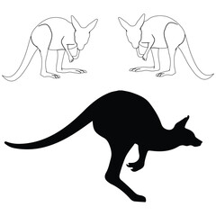 Kangaroo silhouette, Kangaroo illustration, silhouette, Kangaroo vector, set icon, silhouette, Kangaroo