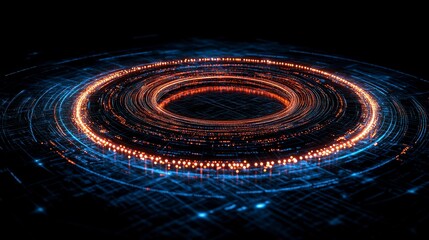 Fototapeta premium Abstract Technology Background Digital Network Glowing Circle Data Stream Futuristic D