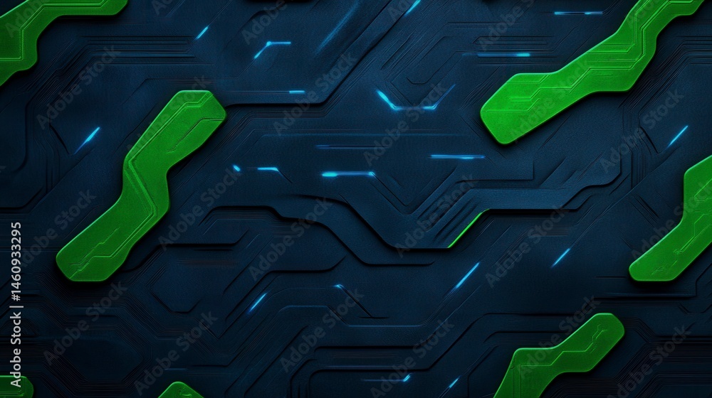 Poster abstract futuristic background with intricate patterns and vibrant green accents contrasting against