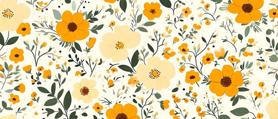 Obraz premium Yellow floral pattern, nature background, textile print