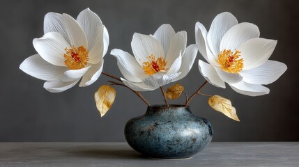 Elegant White Paper Flowers in a Blue Vase  Minimalist Home Decor  Still Life Photography
