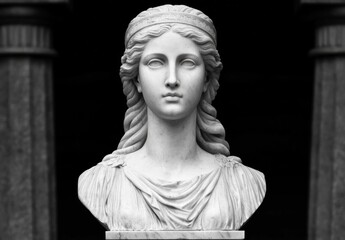 Marble bust of a woman in the classical style.