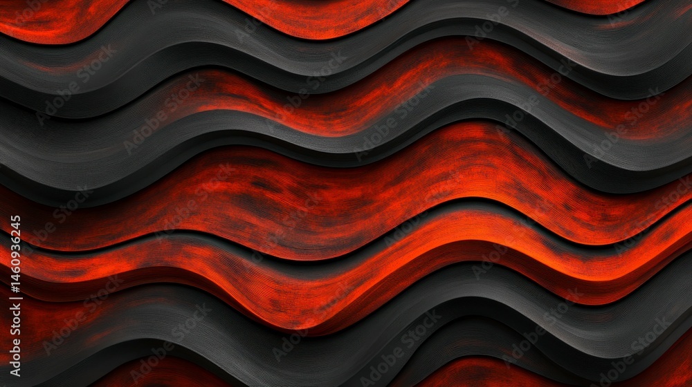 Poster vibrant abstract waves with bold red and black contrasts creating a dynamic and textured wall design
