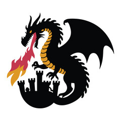 Fire-breathing Dragon over the Castle vector illustration