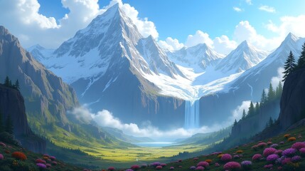 Cascading Waterfalls: A Dramatic Mountain Symphony