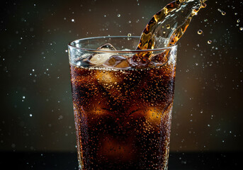 Glass of cola with water splash.