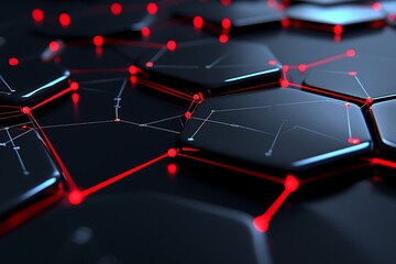 Hexagonal network structure with glowing red connections