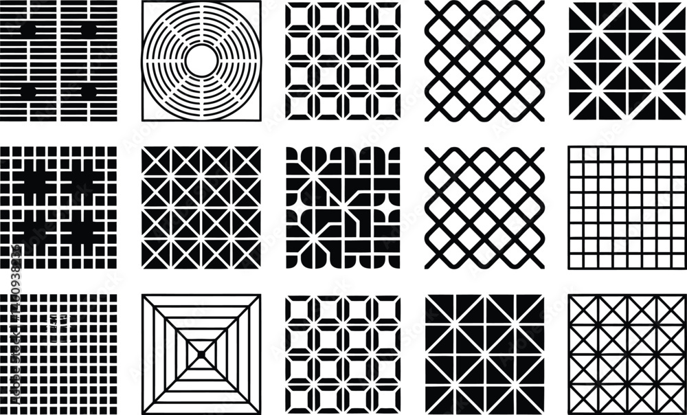 Poster collection of geometric black and white patterns ideal for decorative backgrounds and design element