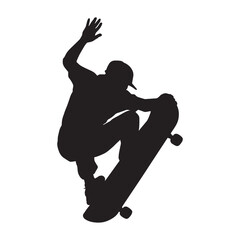 Man jumping on a ride skateboard silhouette, vector illustration