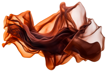 Floating sheer fabric in brown, orange tones, cut out transparent