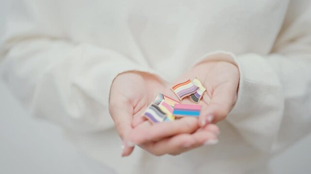 Happy pride month and LGBT or LGBTQ or LGBTQIA with rainbow flag Brooch pin for Lesbian, Gay, Bisexual, Transgender, Non Binary, Marriage Equality Law, Pansexual, Asexuality and Bisexuality Day