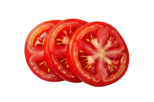 Stack of fresh tomato slices isolated on transparent background

