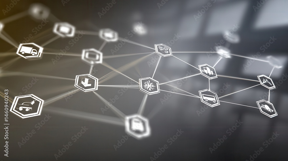 Poster networked digital icons display interconnected service data.
