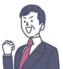 ガッツポーズをするスーツの男性