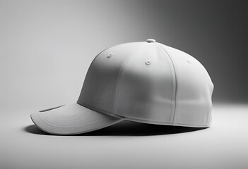 Fototapeta premium White baseball cap mockup on plain background — blank hat design template for logo placement, fashion branding, and apparel marketing