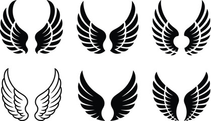 Obraz premium Collection of six black and white wing designs in different styles and formats