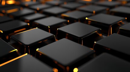 Fototapeta premium Abstract design of many dark cubes with golden highlights.
