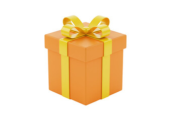 A single orange gift box with yellow ribbon on transparent background