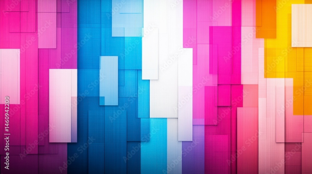 Poster a vibrant abstract background featuring layered geometric shapes in a spectrum of vivid colors inclu