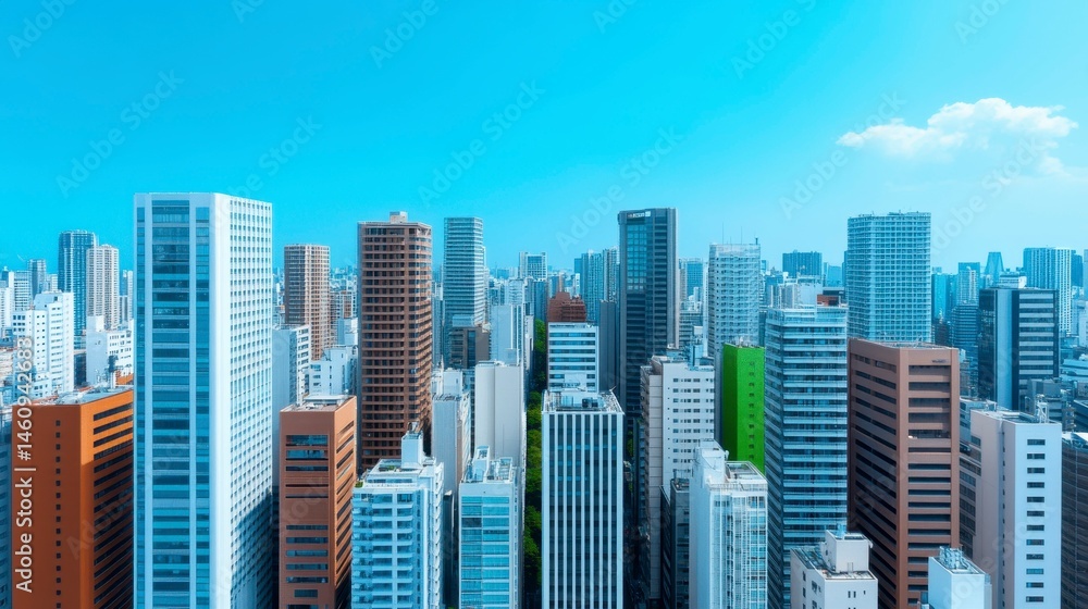 Aufkleber vast city skyline showcasing an array of modern skyscrapers under a clear blue sky with a hint of cl