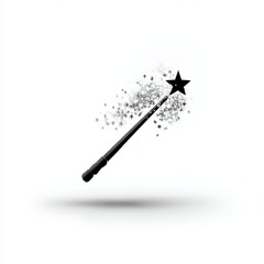 A Black Magic Wand with Sparkling Stars Against White Background, Invoking a Sense of Wonder and Enchantment