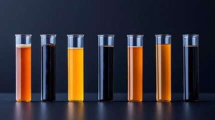 A visually striking arrangement of test tubes showcasing varying shades of liquid, representing diverse chemical compositions and experiments.