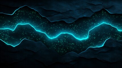 Abstract depiction of glowing energy flowing through textured dark rocks in a mystical landscape