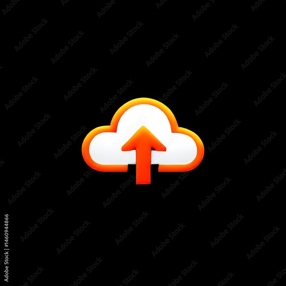 Fototapete cloud upload icon on black background: digital file transfer, data storage and backup concept