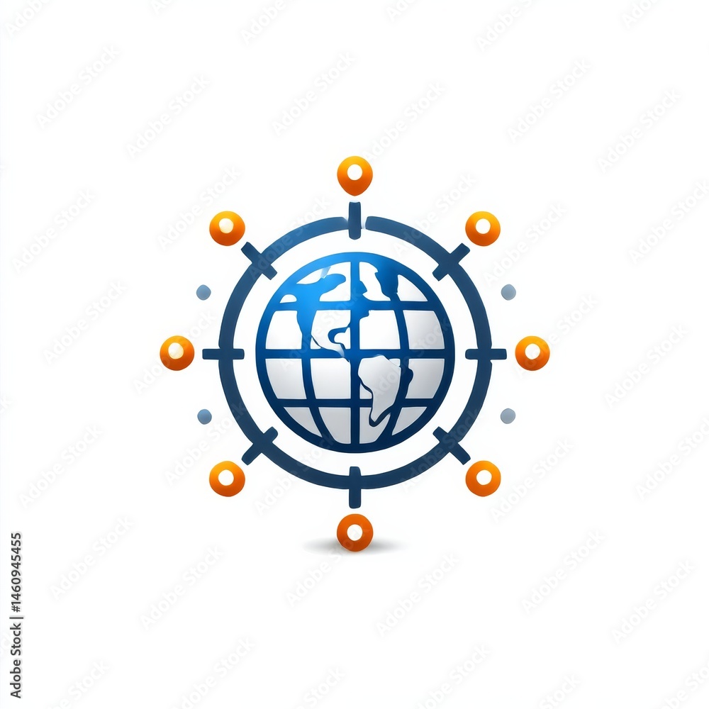 Poster global network connection: depicting worldwide connectivity with stylized earth globe, connected by 
