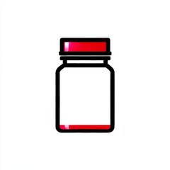 Fototapeta premium Glass Bottle with Red Cap and Minimal Red Liquid, Graphic Illustration on White Background