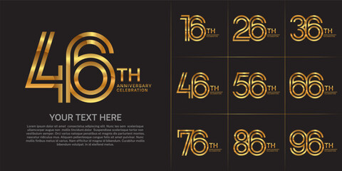 Anniversary logo set with double line number style. golden color can be use for special moment