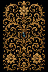golden floral pattern with a blue stone