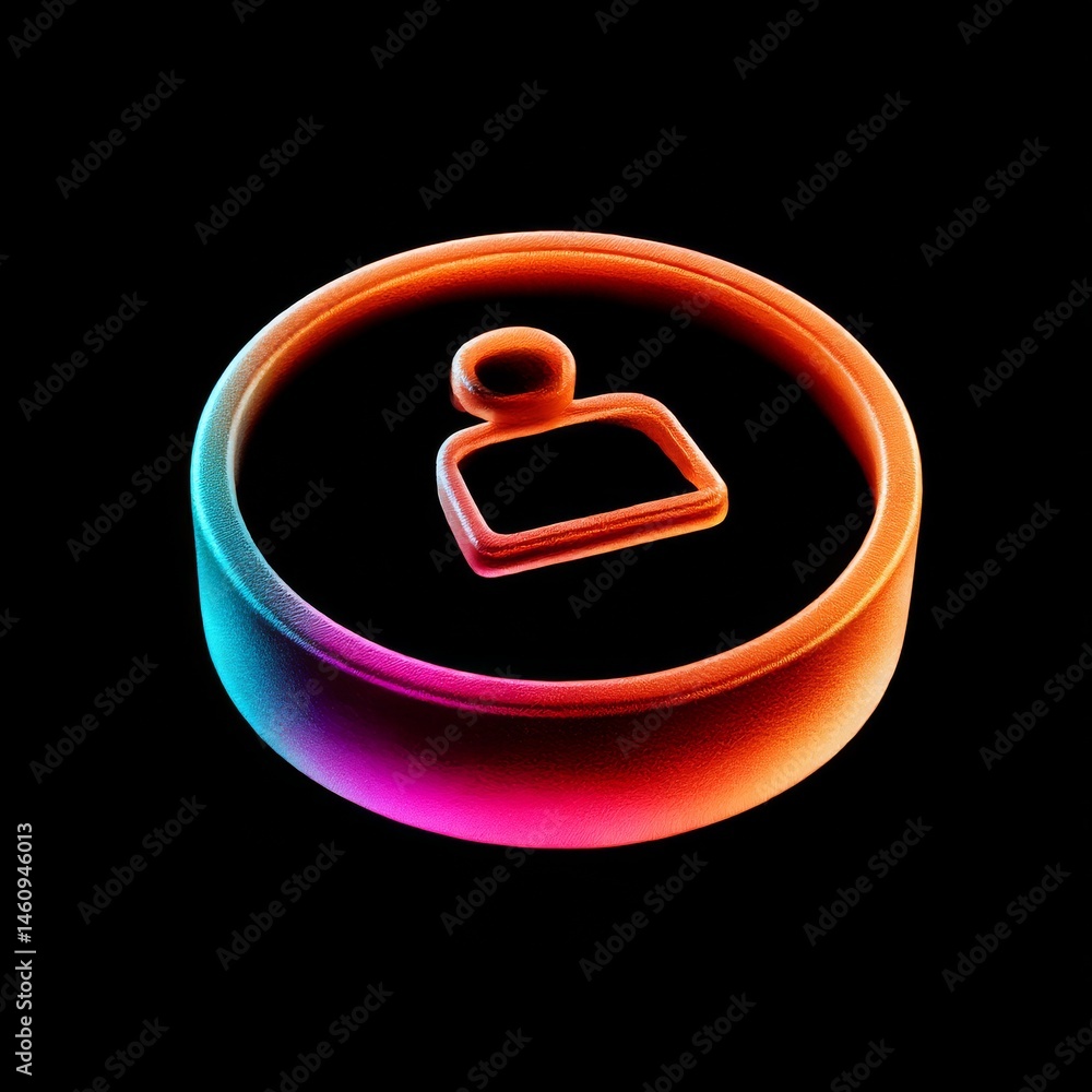 Poster neon user icon: a 3d render with a textured surface and vibrant color gradient on a black background
